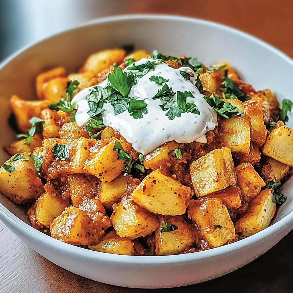 Recipe preparation for Cheesy Fiesta Potatoes Taco Bell