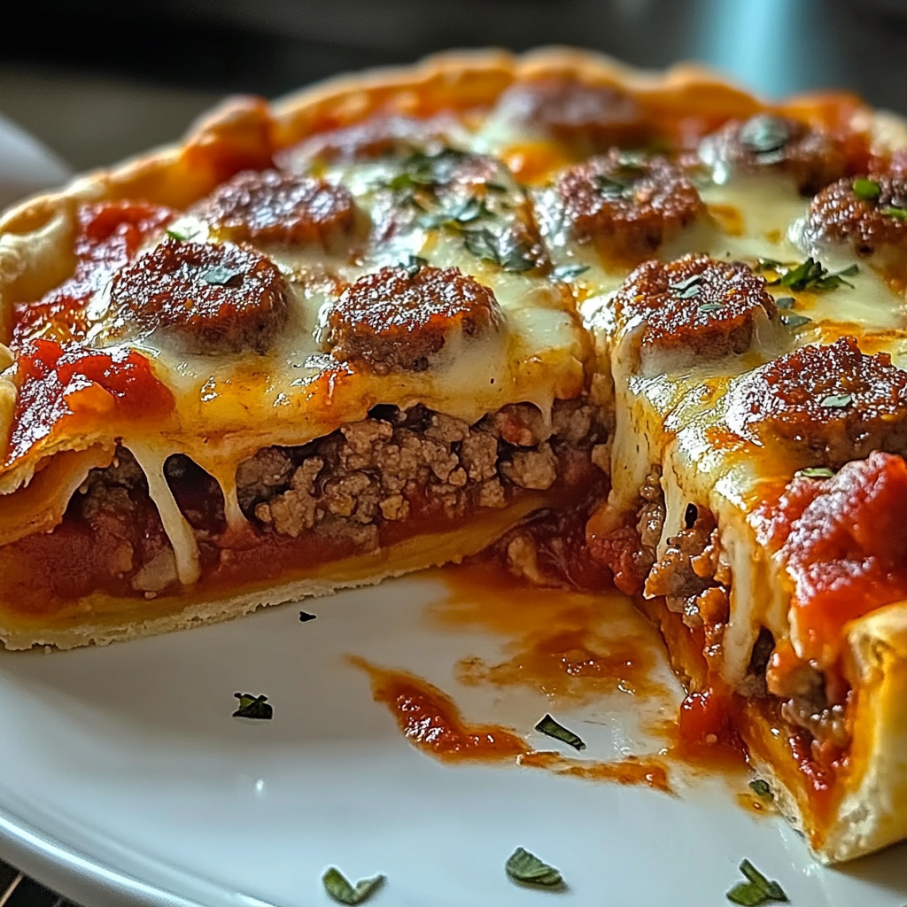 Recipe preparation for Deep Hamburger Sausage Pie