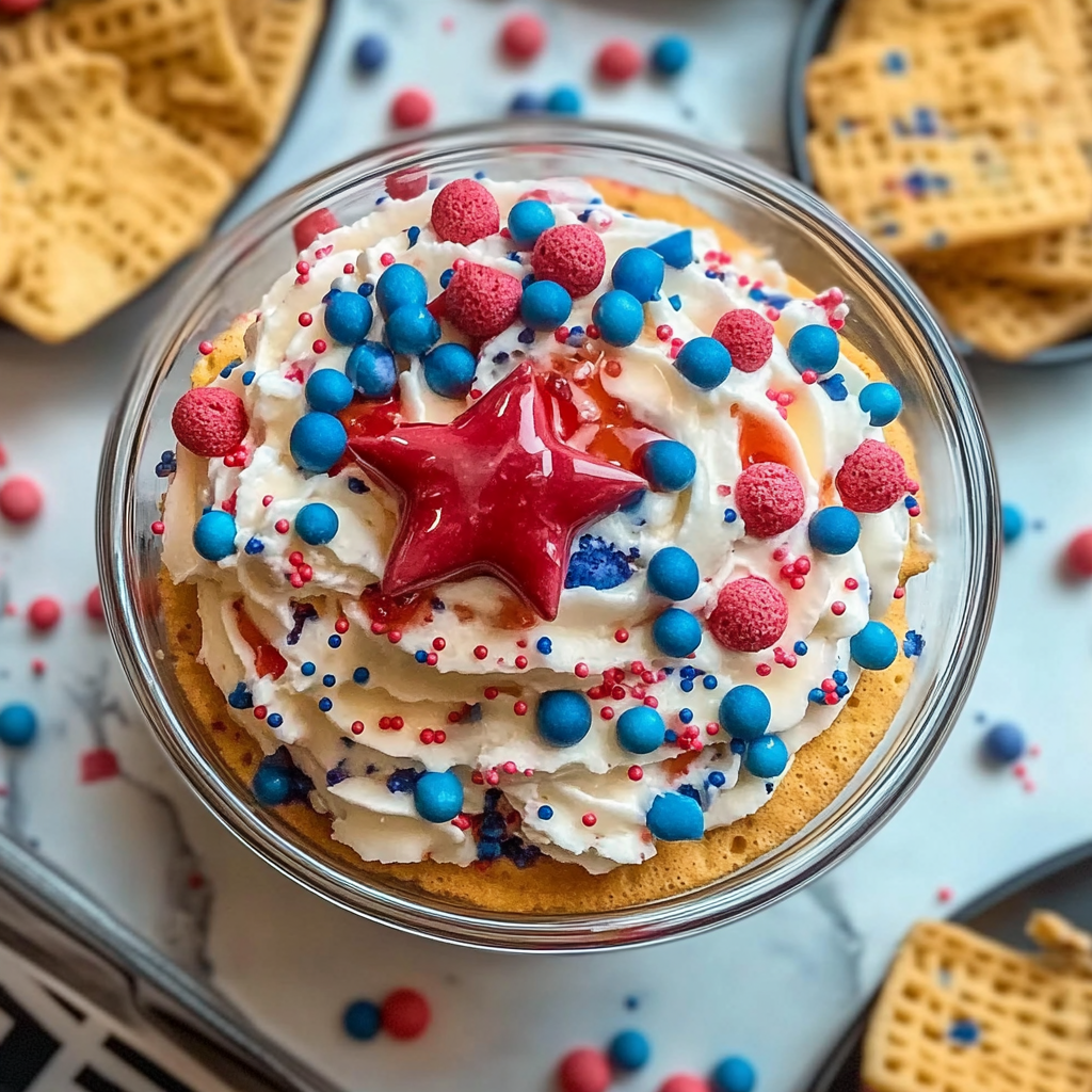 Recipe preparation for Red, White and Blue Funfetti Dip