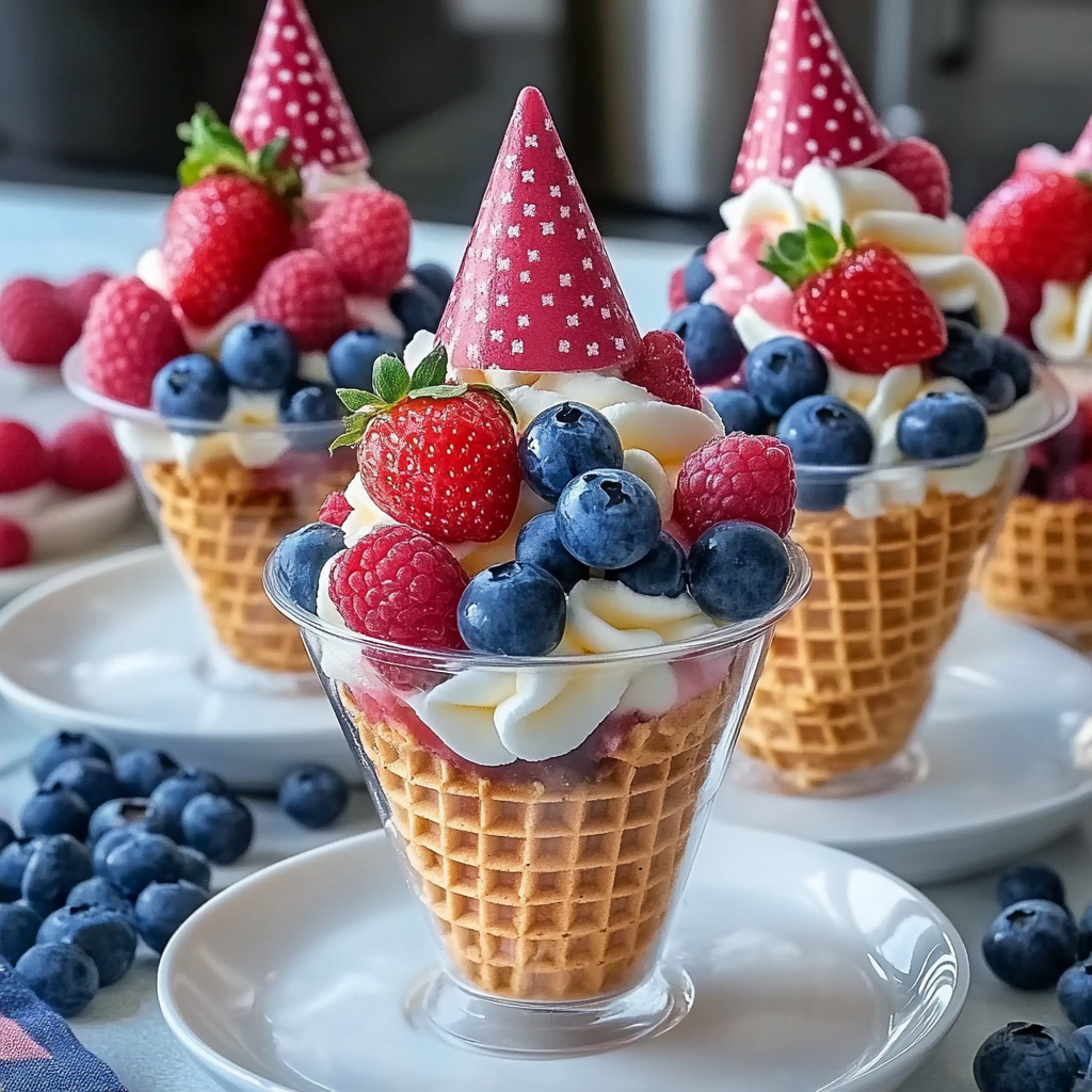 Recipe preparation for Patriotic Fruit Cones