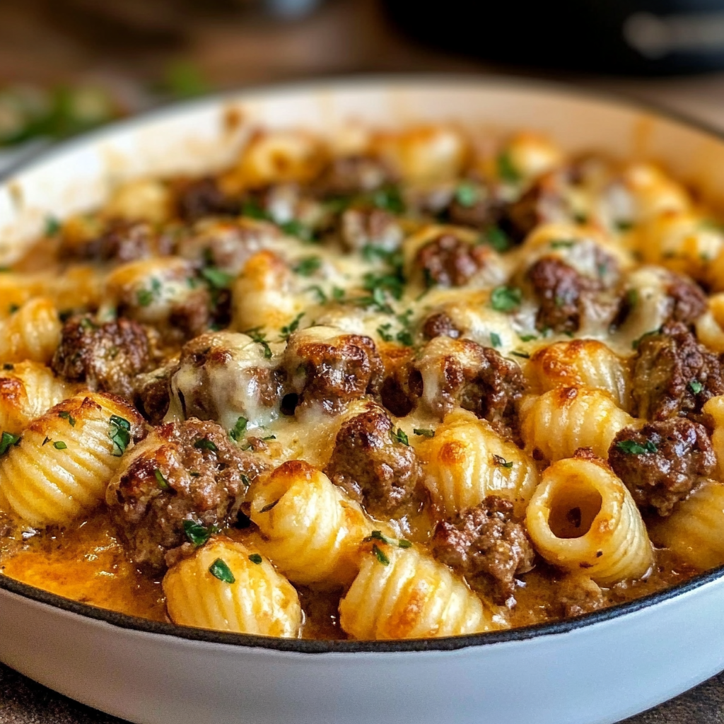 Recipe preparation for Creamy Beef and Shells 