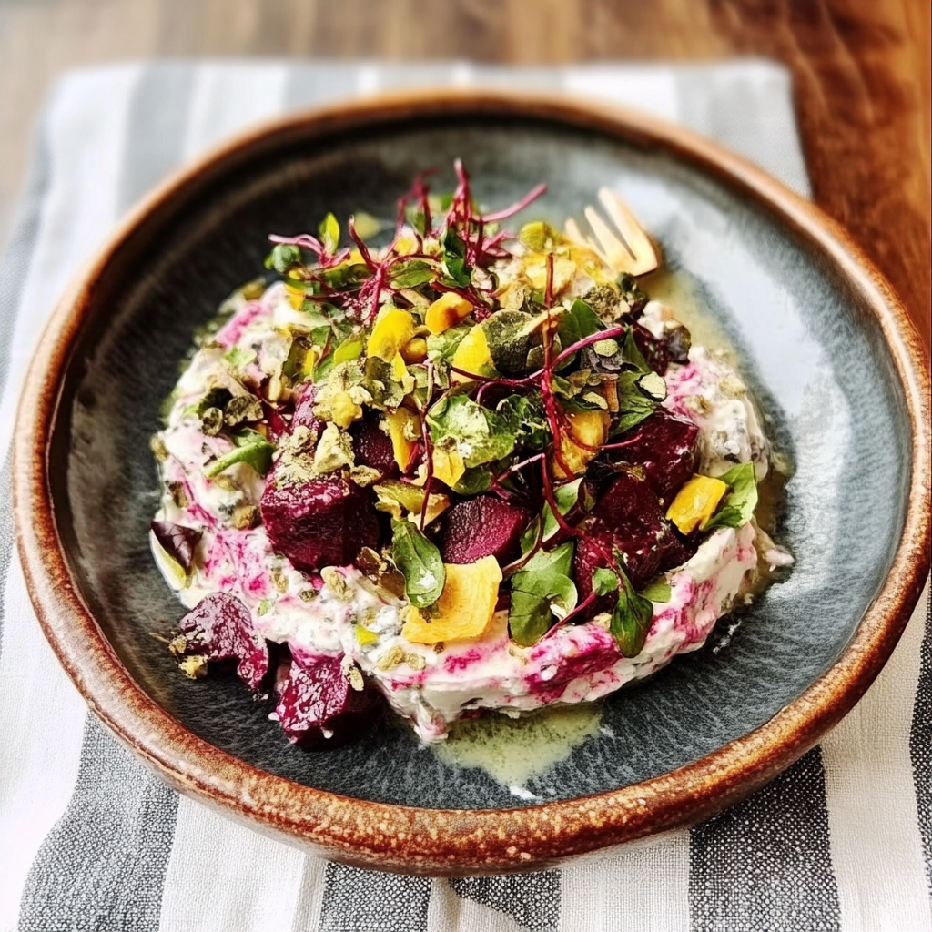 Recipe preparation for Creamy Roasted Beet Salad Recipe