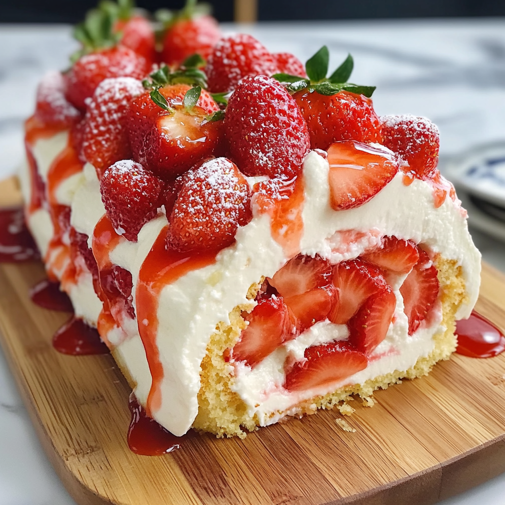 Recipe preparation for Homemade Strawberry Shortcake Cheesecake Roll
