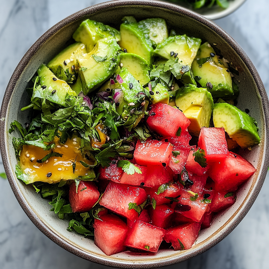 Recipe preparation for Avocado Watermelon Salad