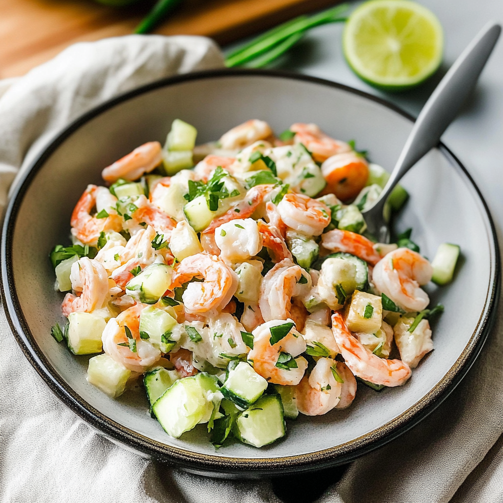 Recipe preparation for cucumber shrimp salad