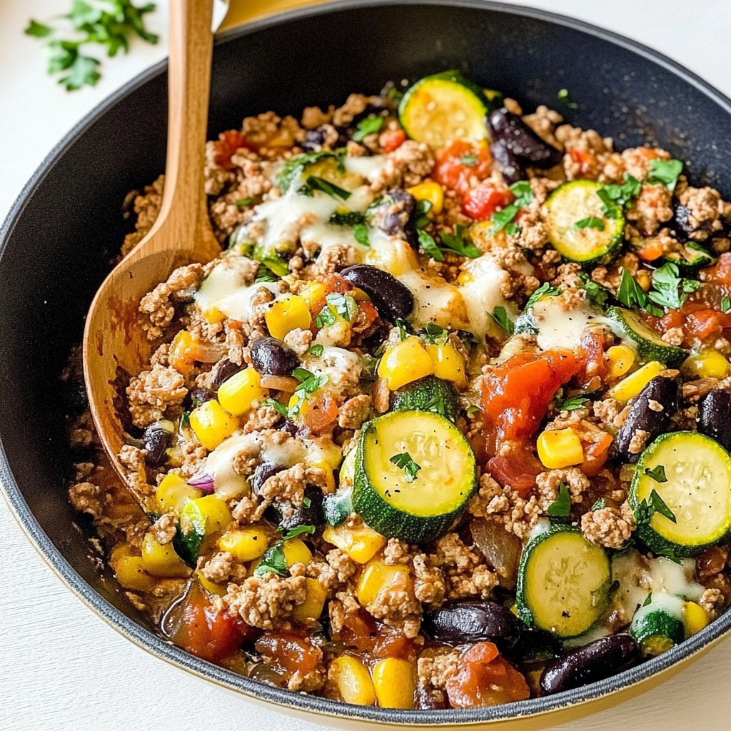 Recipe preparation for  Ground Turkey and Zucchini Skillet Recipe