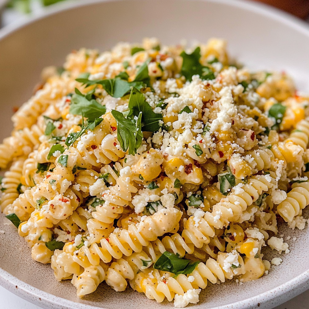 Recipe preparation for street corn pasta salad