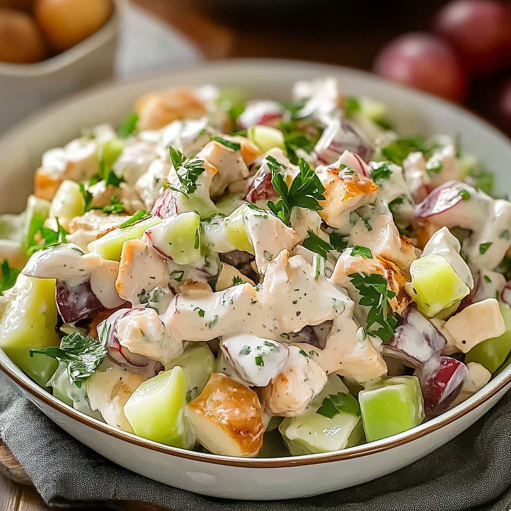 Recipe preparation for Creamy Chicken, Apple & Grape Salad