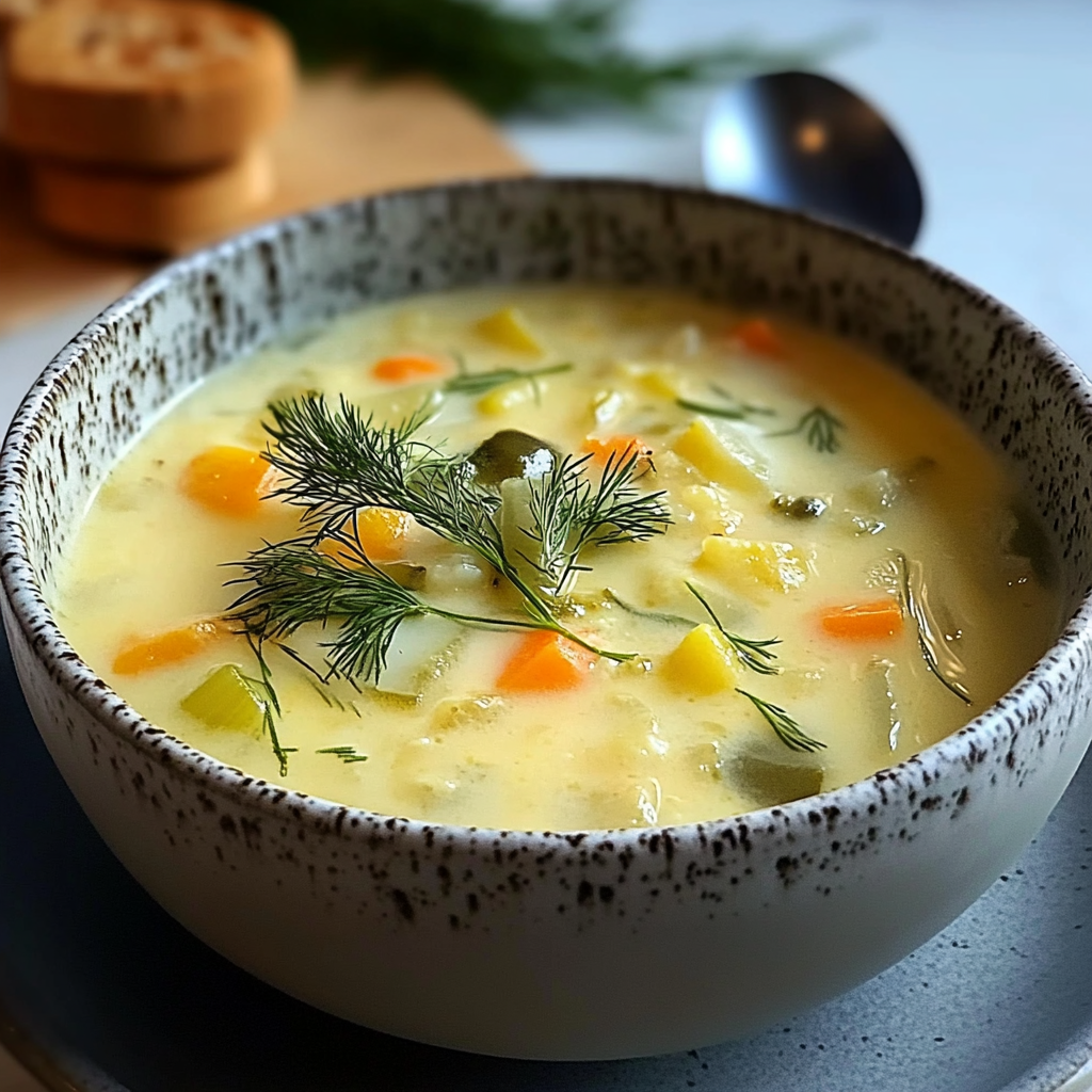 Recipe preparation for Dill Pickle Soup