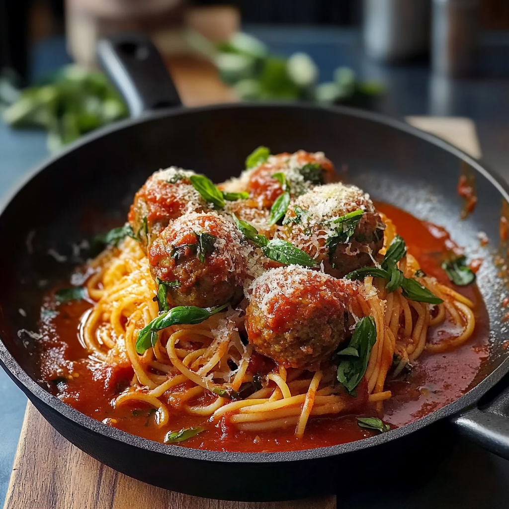 Recipe preparation for Savory Spaghetti Meatball Supper