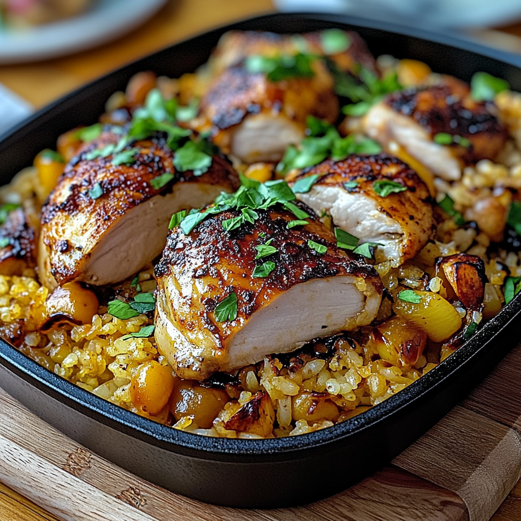 Recipe preparation for Caribbean Chicken and Spiced Rice