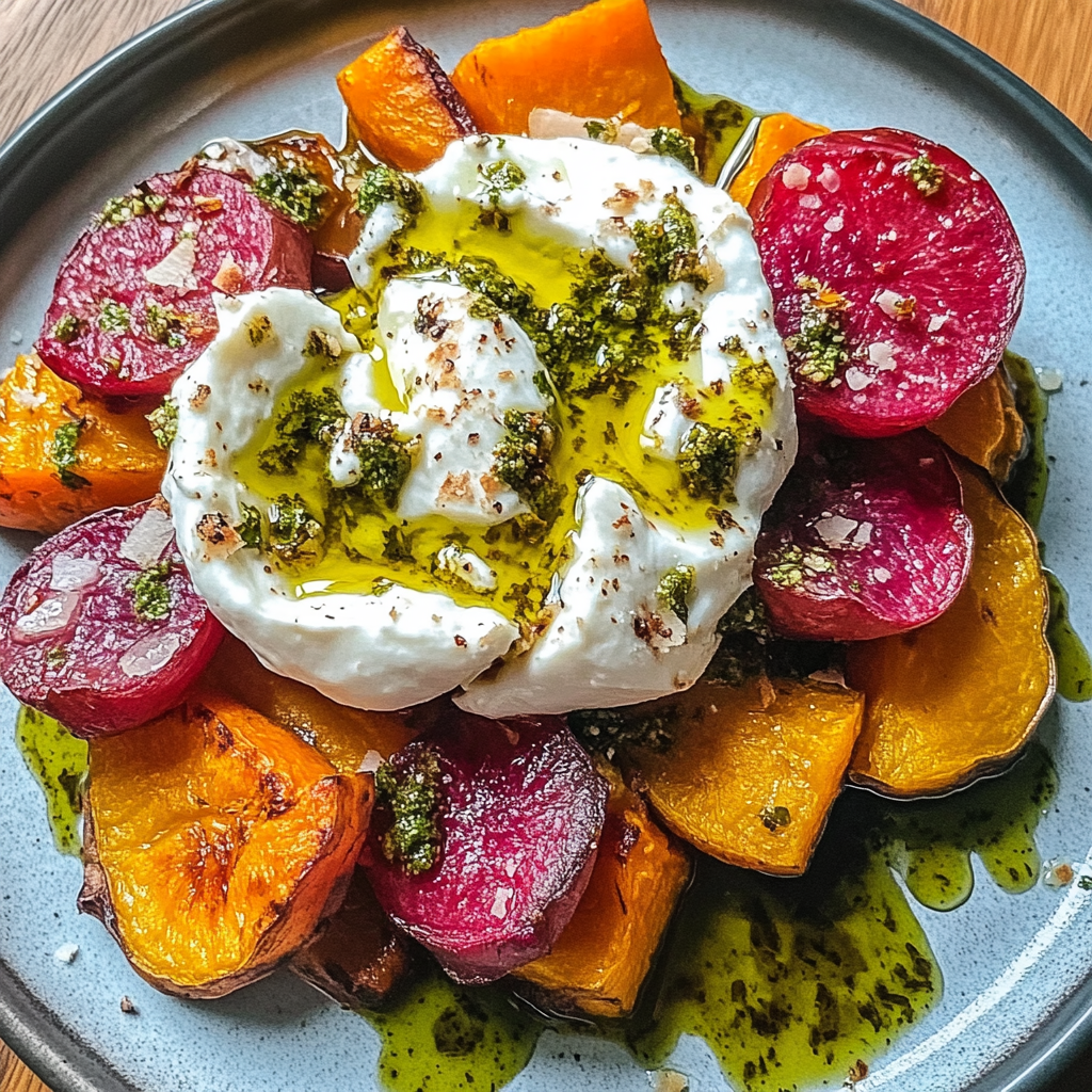 Recipe preparation for Sweet Potatoes with Burrata