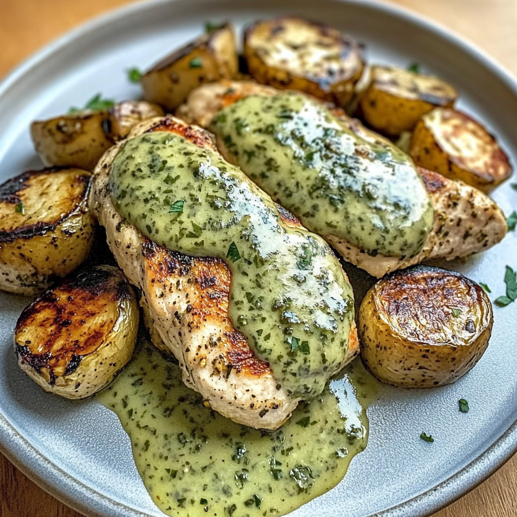 Recipe preparation for Creamy Pesto Chicken Delight