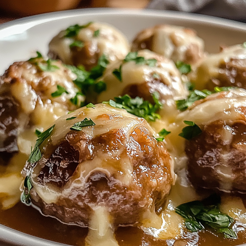 Recipe preparation for Savory French Onion Meatballs
