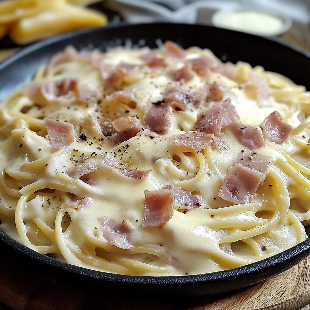 Recipe preparation for Delicious Creamy Carbonara Dish