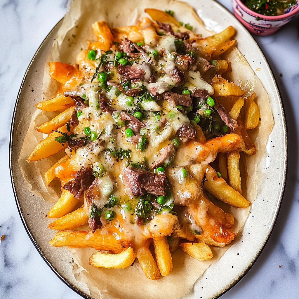 Recipe preparation for Philly Steak Cheese Fries
