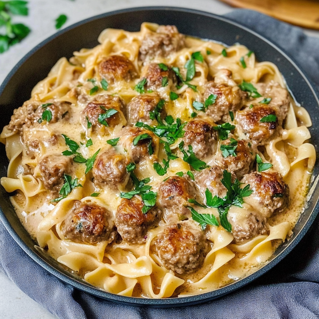 Recipe preparation for Swedish Meatball Noodle Bake