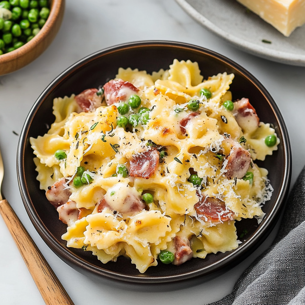 Recipe preparation for Cheesy Bowtie Pasta Delight