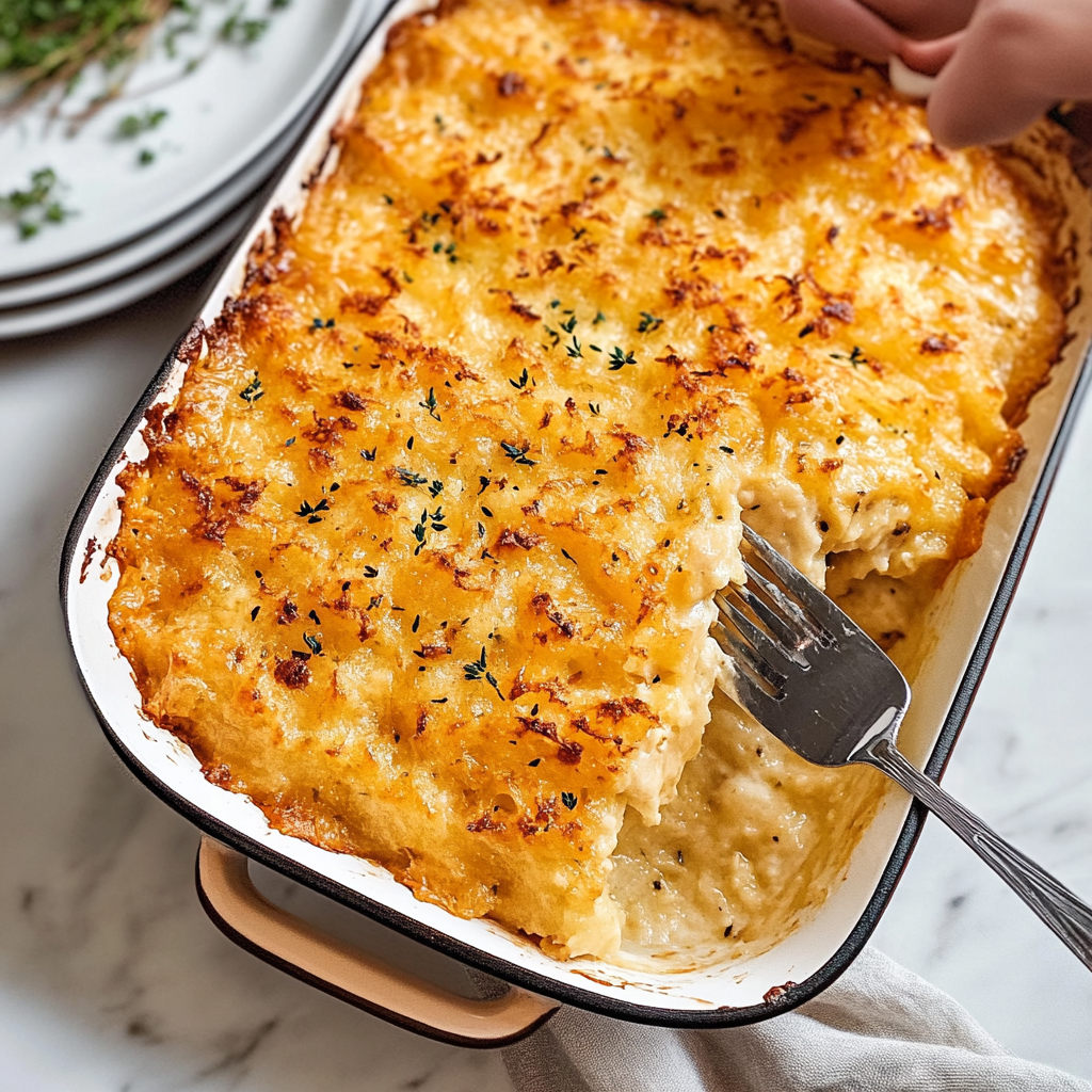 Recipe preparation for Cheesy Ranch Hash Brown Bake