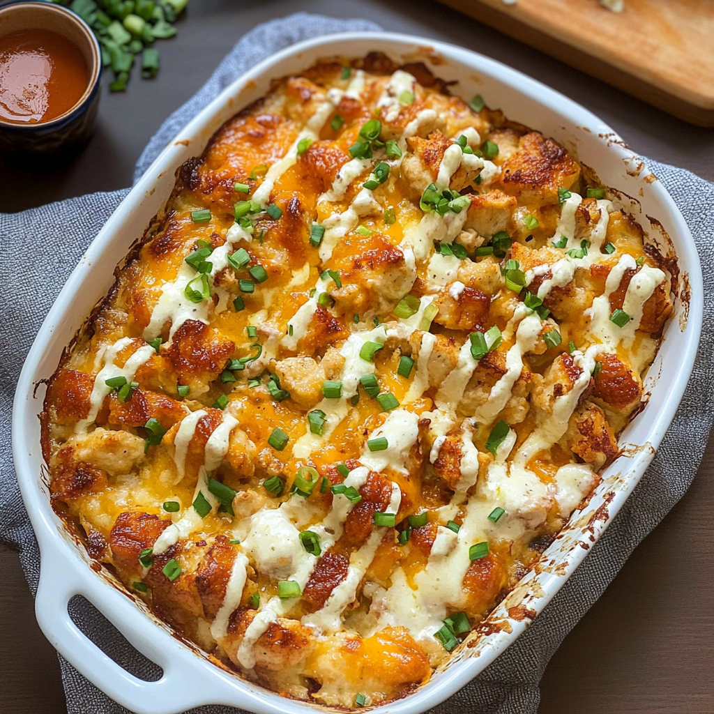Recipe preparation for Buffalo Chicken Bake