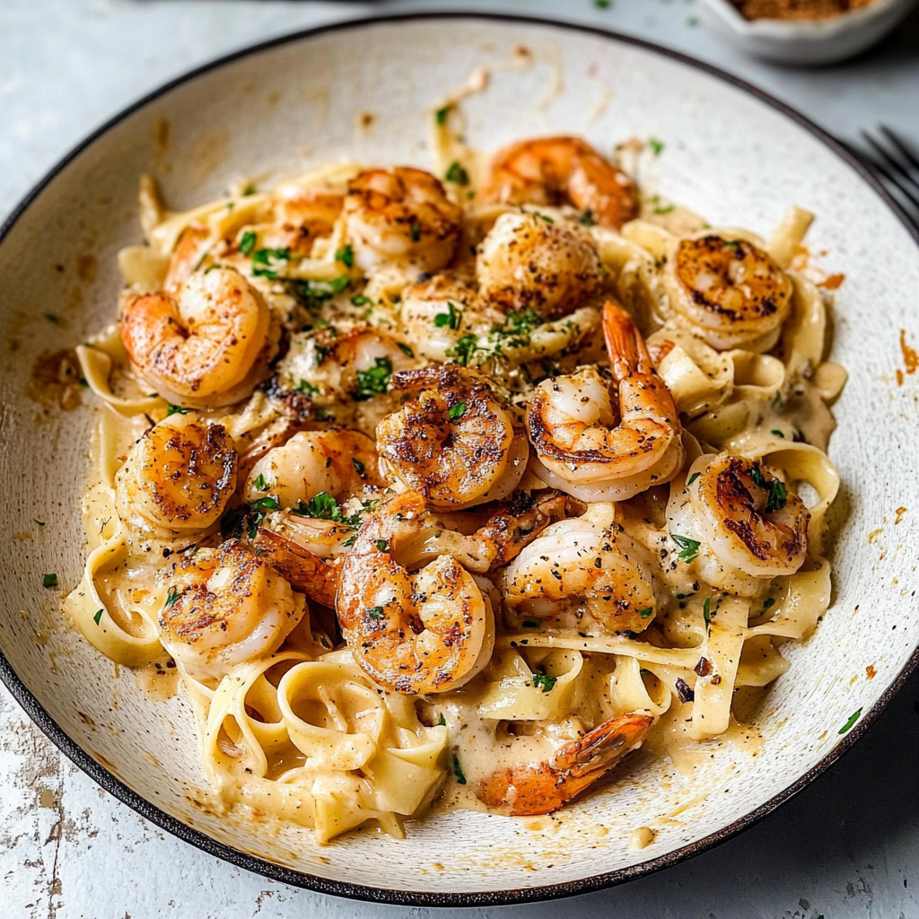 Recipe preparation for Shrimp Alfredo