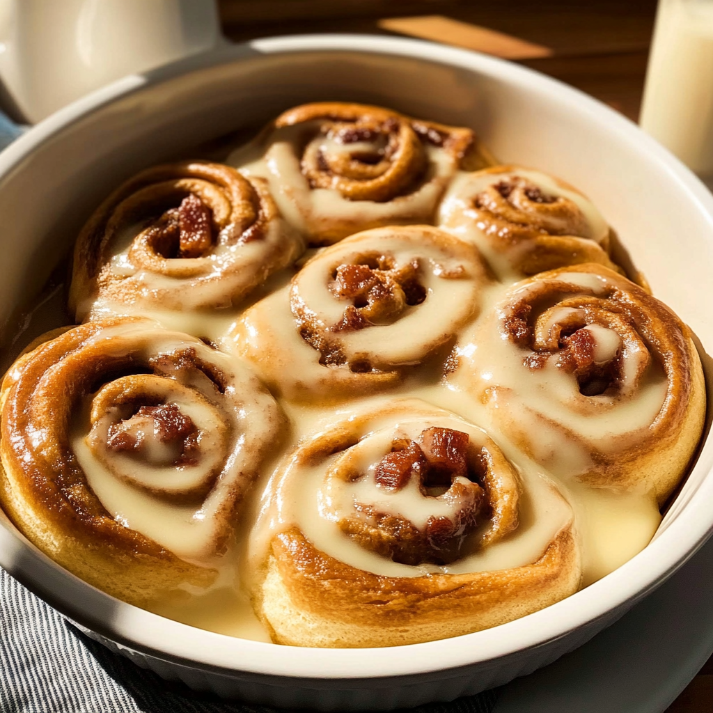 Recipe preparation for Bourbon Maple Bacon Cinnamon Rolls