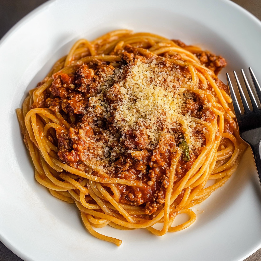 Recipe preparation for Hearty Spaghetti Bolognese