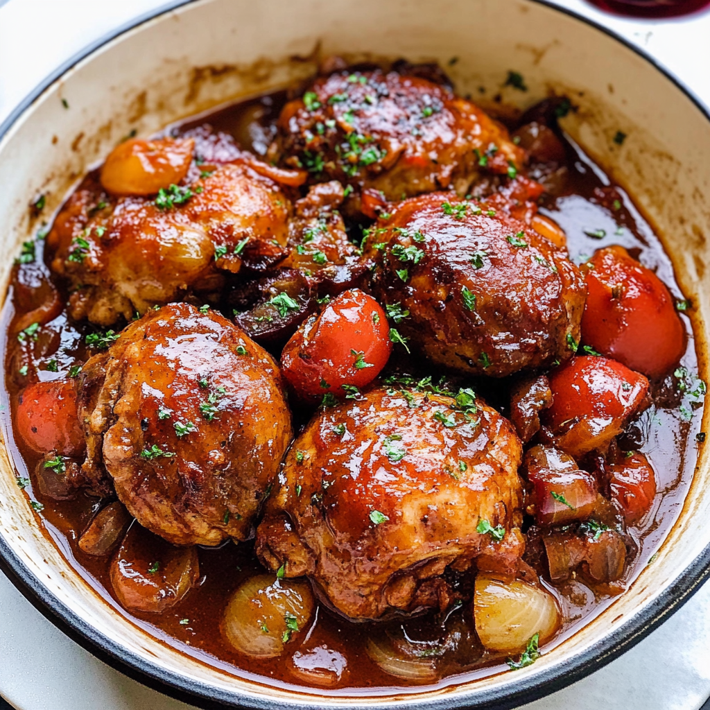 Recipe preparation for Zesty Tomato French Coq au Vin