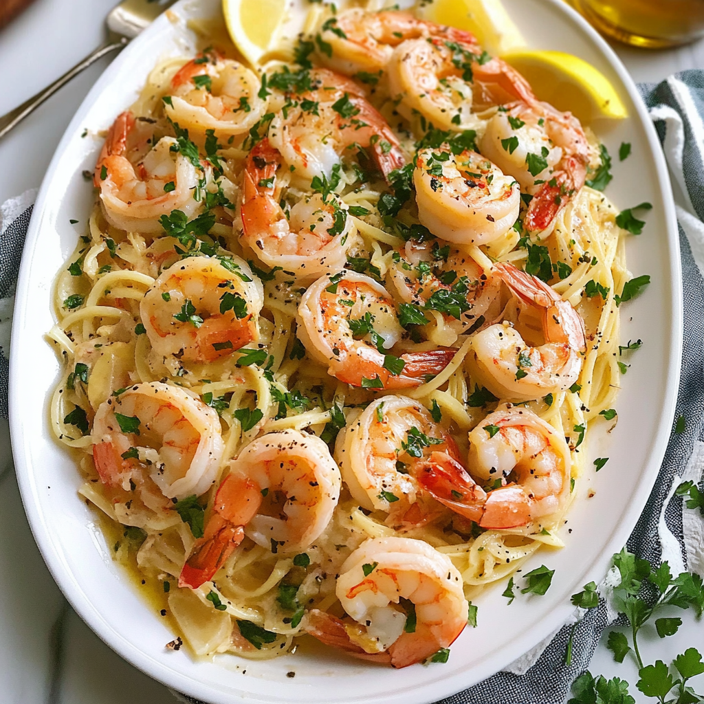 Recipe preparation for Chicken Shrimp Scampi