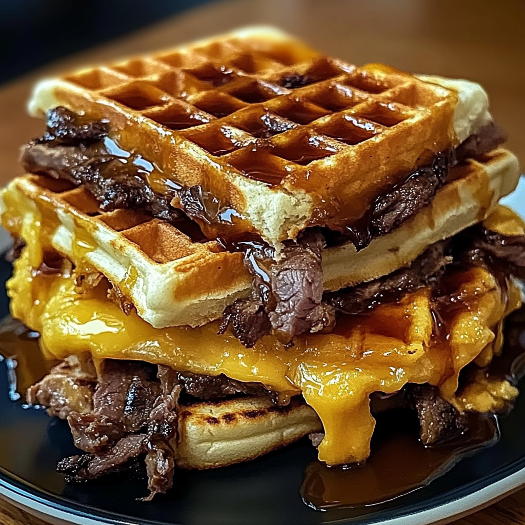 Recipe preparation for Bourbon Maple Brisket Wafflewich