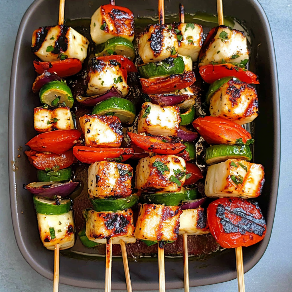 Recipe preparation for Grilled Halloumi Skewers