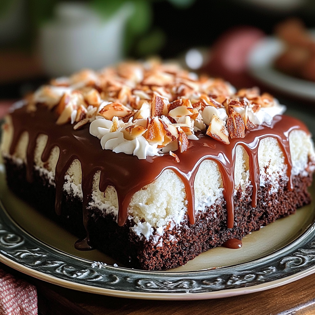Recipe preparation for Mounds Poke Cake