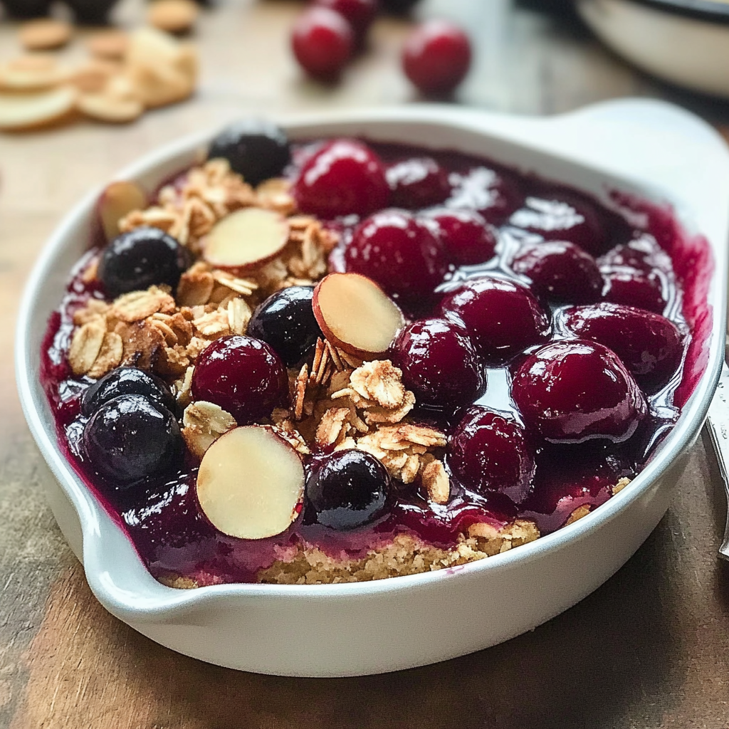 Recipe preparation for Cherry Almond Maple Crisp Delight