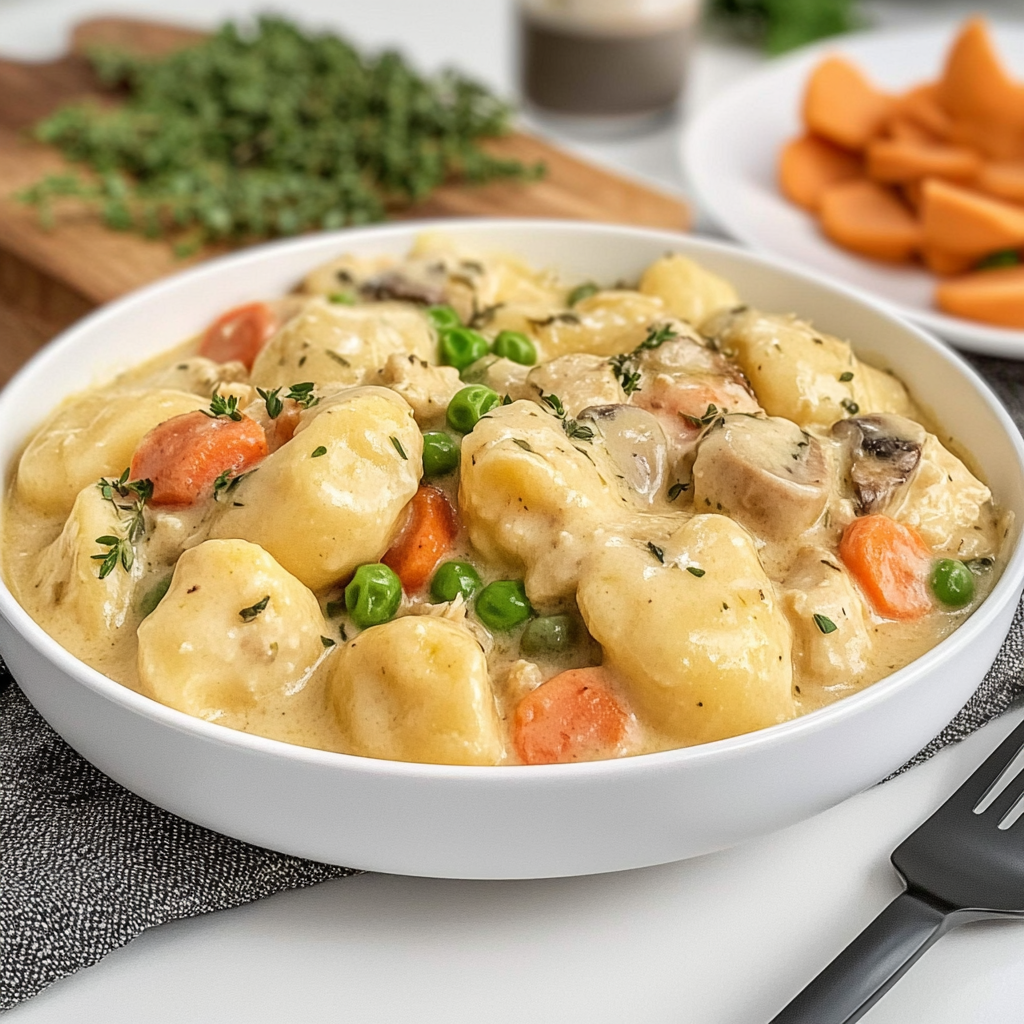 Recipe preparation for One Pot Gnocchi Chicken Pot Pie