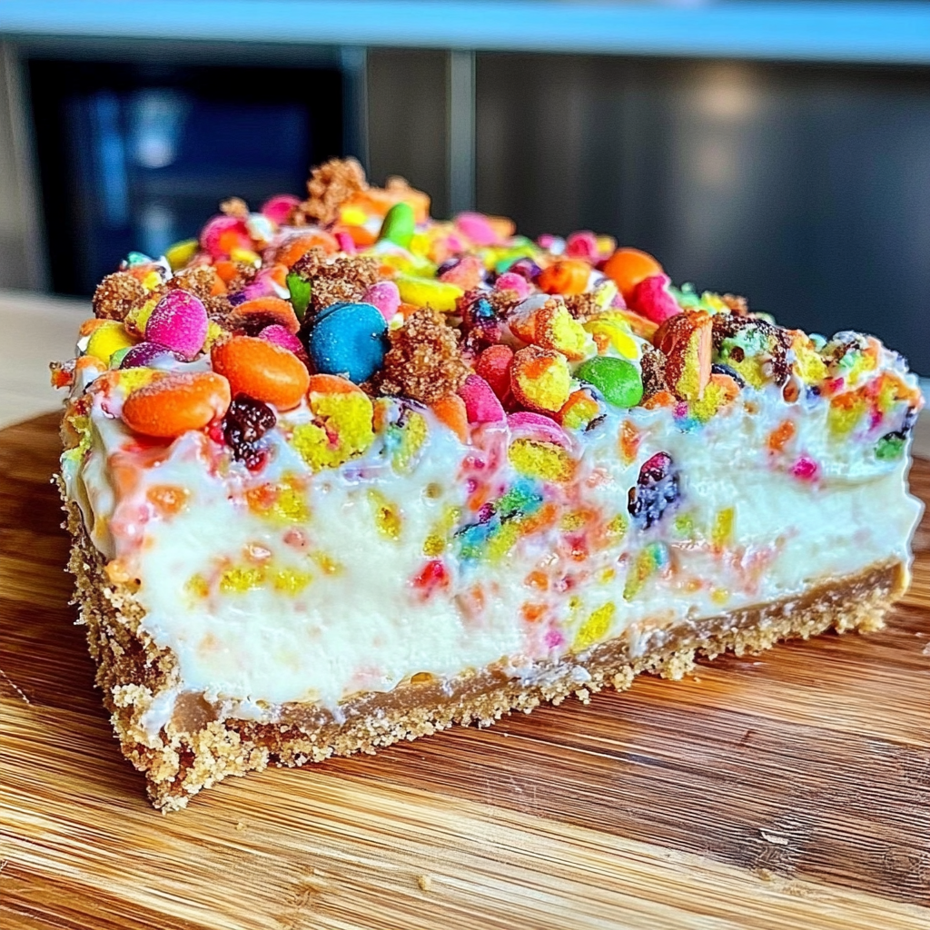 Recipe preparation for Fruity Pebbles Cheesecake