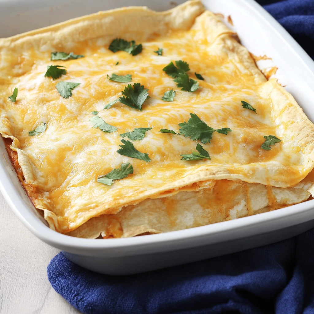 Recipe preparation for Creamy Chicken Enchiladas