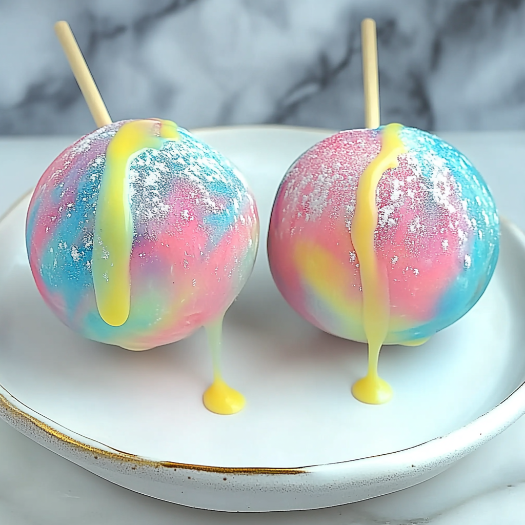 Recipe preparation for Colorful Candy Apples With Cotton Candy