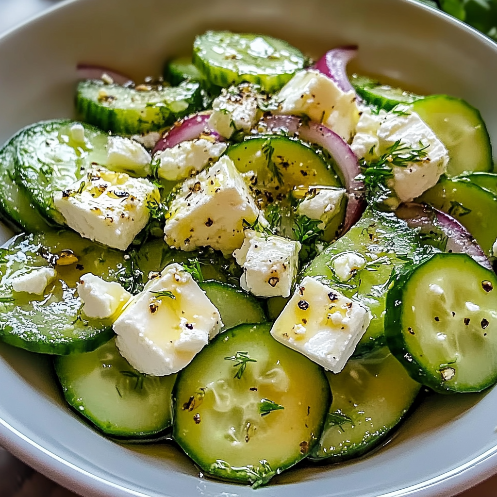 Recipe preparation for Cucumber Feta Salad Bowl