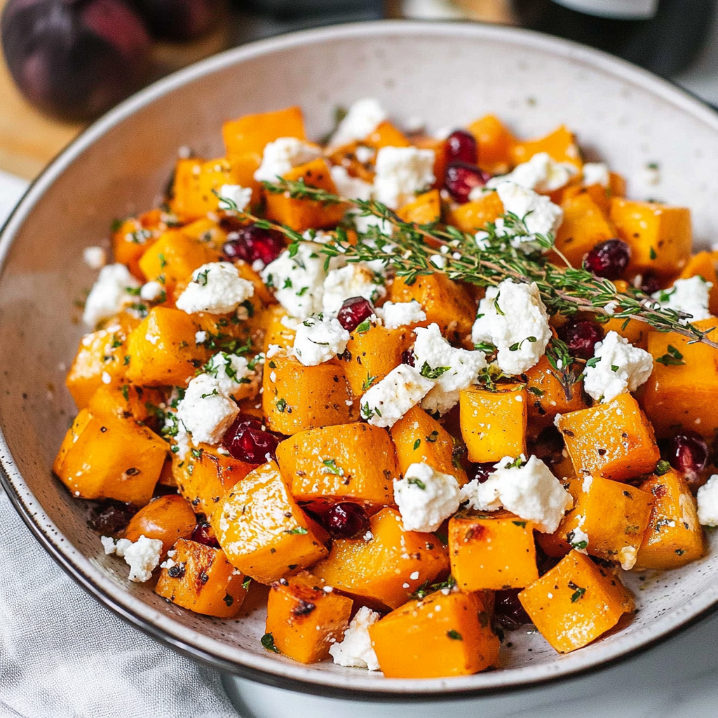 Recipe preparation for Savory Roasted Butternut Squash with Goat Cheese Delight