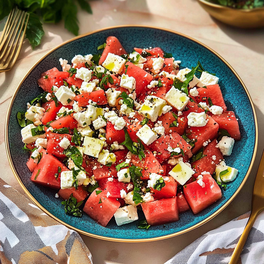 Recipe preparation for Refreshing Watermelon Feta Salad