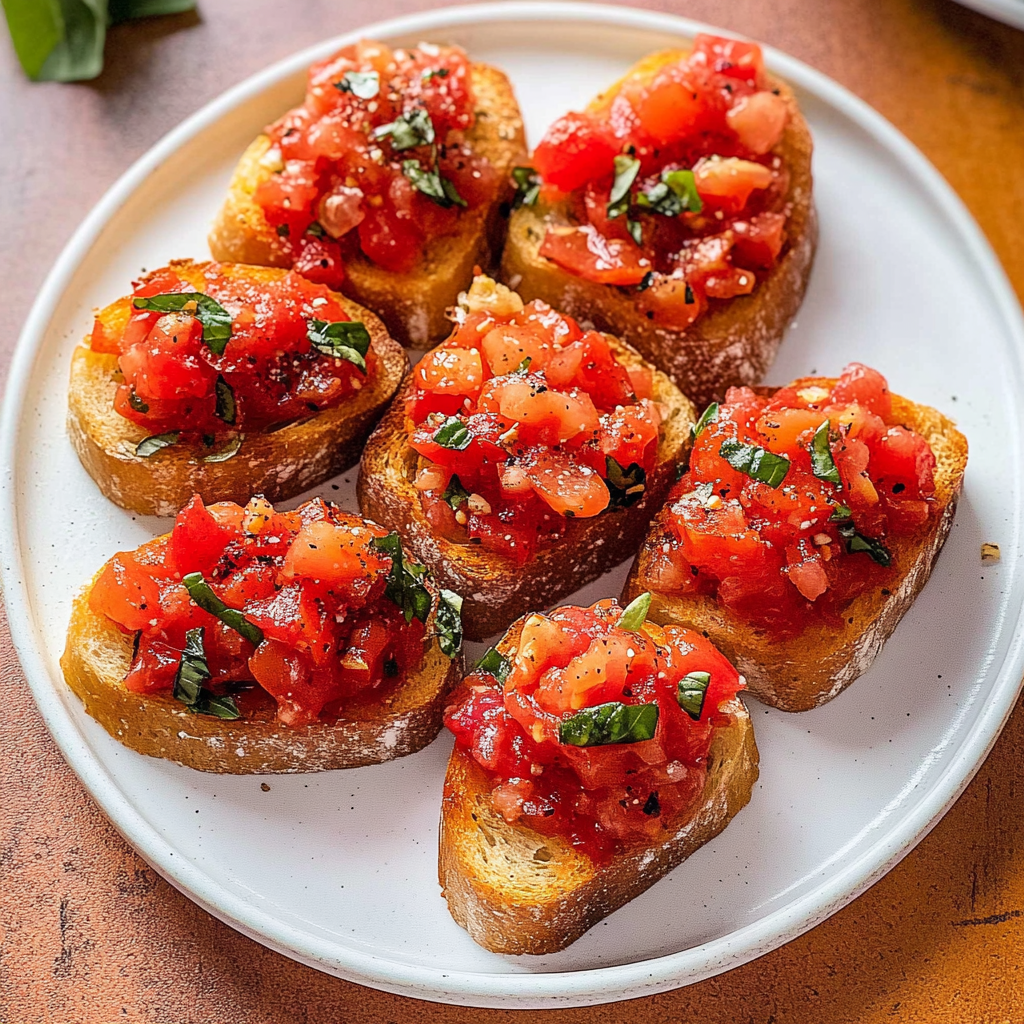 Recipe preparation for Tomato Basil Bruschetta