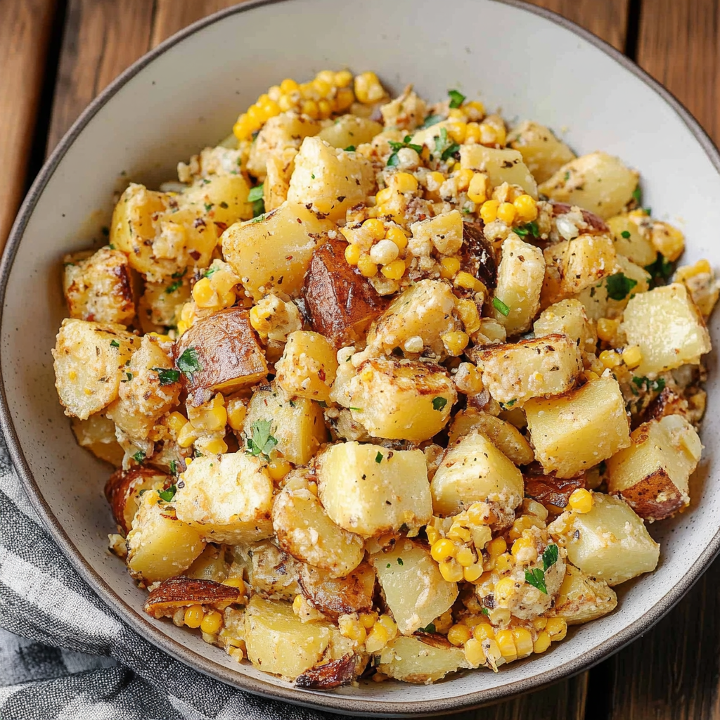 Recipe preparation for Street Corn Roasted Potato Salad
