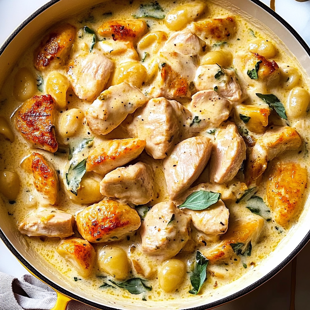 Recipe preparation for Creamy Asiago Chicken and Gnocchi