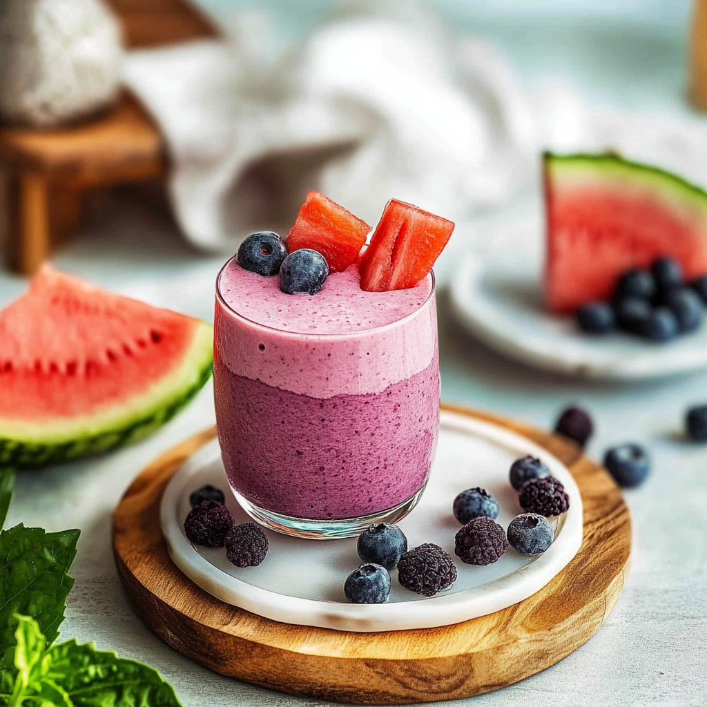 Recipe preparation for Blueberry Watermelon Smoothie Boost