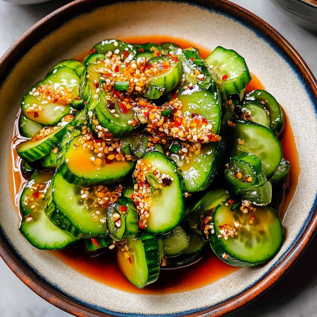 Recipe preparation for Quick Pickled Cucumber Salad with Chili Flakes