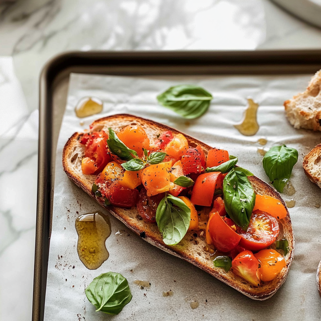 Recipe preparation for Nectarine and Tomato Bruschetta