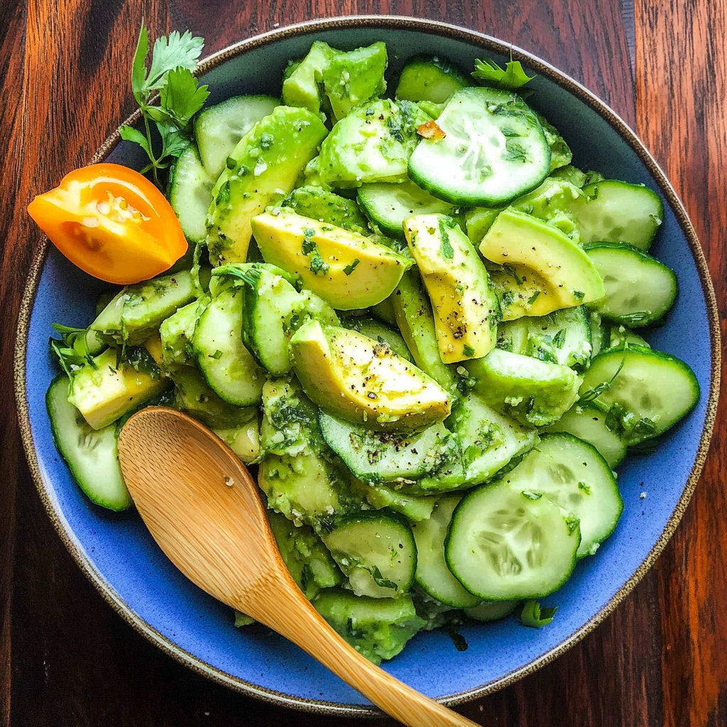 Recipe preparation for Keto-Friendly Cucumber Salad with Avocado