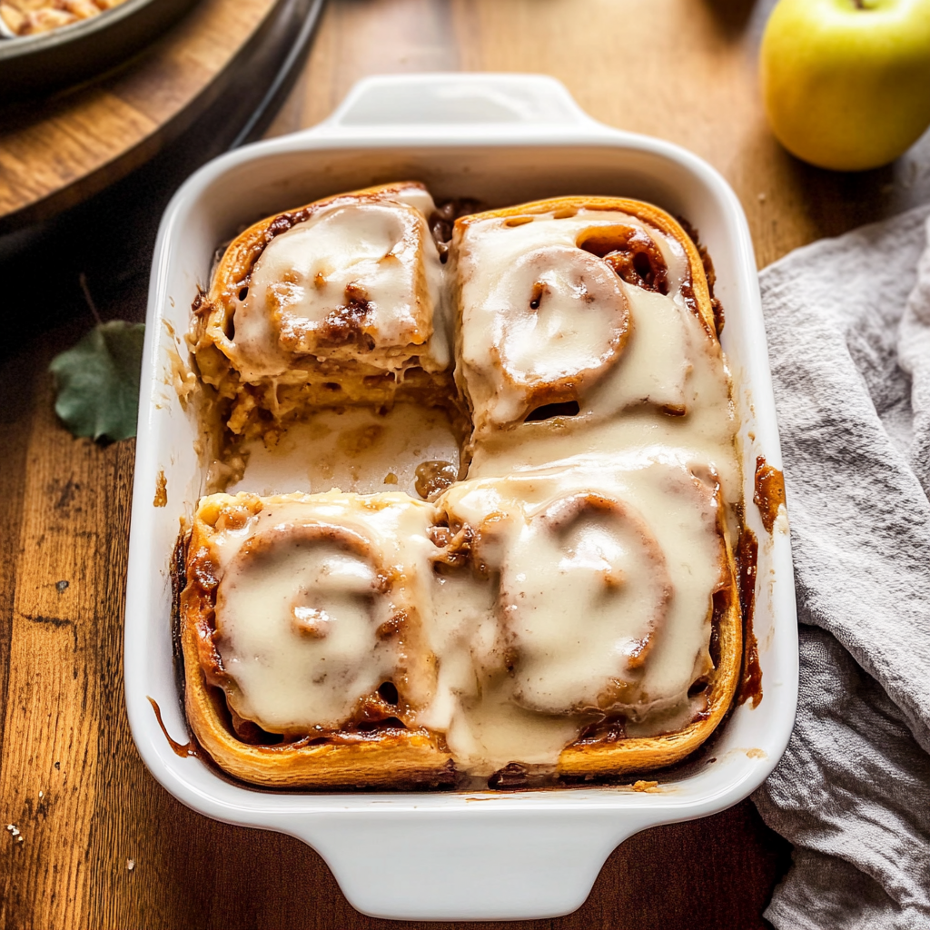 Recipe preparation for Cinnamon Roll Apple Lasagna