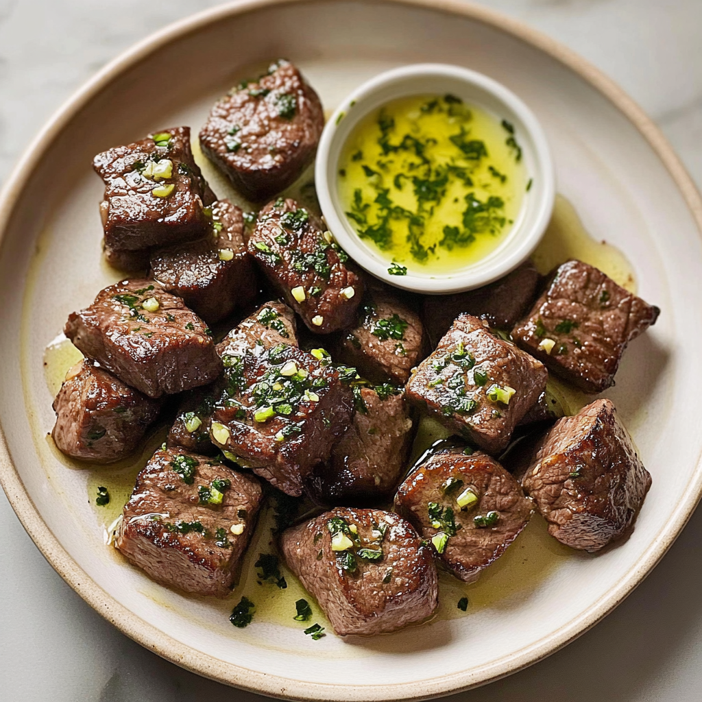 Recipe preparation for Air Fryer Garlic Steak Bites