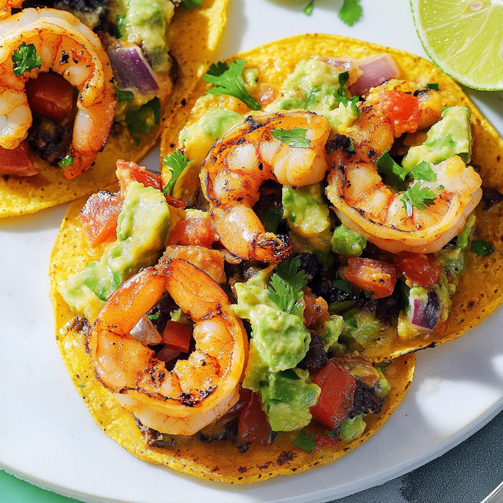 Recipe preparation for Grilled Shrimp Tostadas with Guacamole & Pico de Gallo